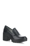 Fly London Toky Platform Penny Loafer In 004 Black Dublin