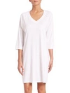 Hanro Pure Essence Raglan Three-quarter Sleeve Cotton Short Gown In Off White