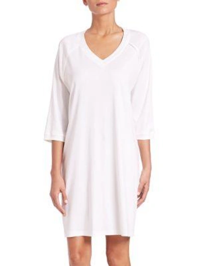 Hanro Pure Essence Raglan Three-quarter Sleeve Cotton Short Gown In Blue/white