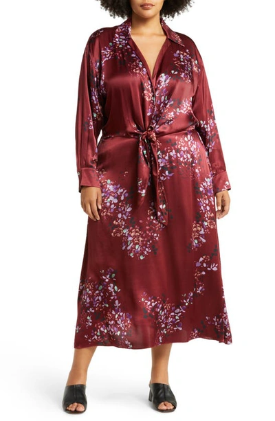 Vince Forsythia Long Sleeve Satin Shirtdress In Dk Cinnamon