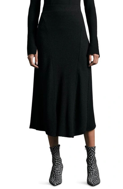 Rag & Bone Echo Ribbed Pull-on Midi Skirt In Black