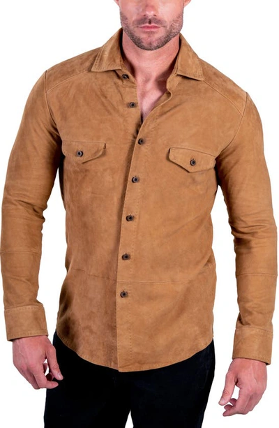 Comstock & Co. Bannock Suede Button-up Shirt In Fawn