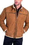 COMSTOCK & CO. COMSTOCK & CO. MONTANA SUEDE JACKET WITH GENUINE SHEARLING TRIM