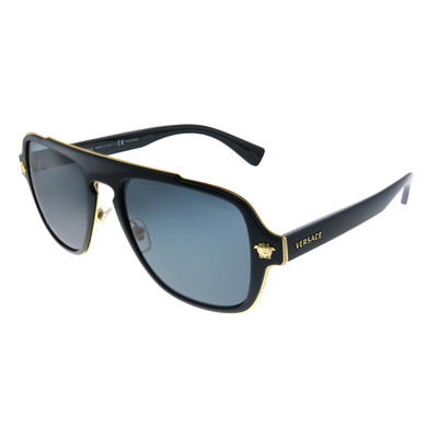 Versace Medusa Charm Ve 2199 100281 Unisex Aviator Sunglasses In Black