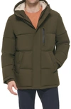 COLE HAAN COLE HAAN FAUX SHEARLING LINED HOODED PUFFER JACKET