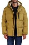 COLE HAAN FAUX SHEARLING LINED HOODED PUFFER JACKET