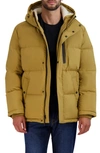 Cole Haan Faux Shearling Lined Hooded Puffer Jacket In Khaki