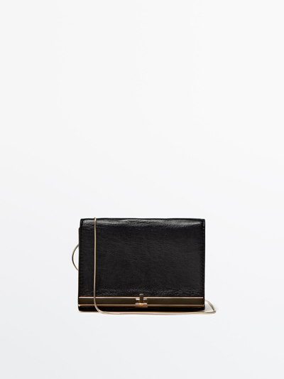 Massimo Dutti Leather Bag With Golden Chain In Black
