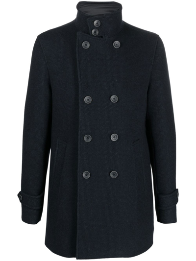 Herno Peacoat Minimal Wool Jacket In Blu