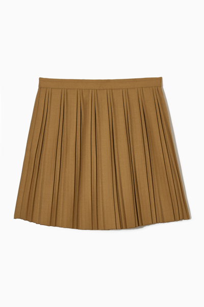 Cos Pleated Wool-blend Mini Skirt In Beige