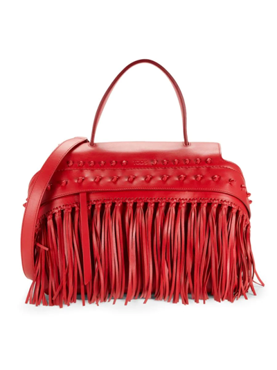 Tod's Women's Leather Knot Fringe Shoulder Bag In Ribes