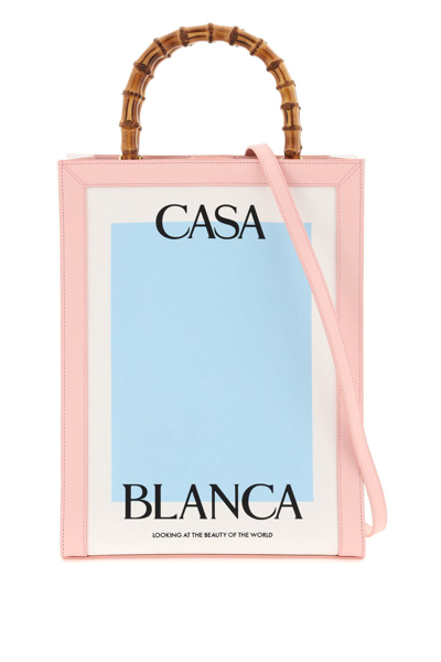 Casablanca Canvas Tote Bag In Pink,light Blue,white