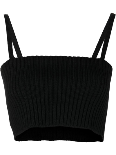 Prada Sleeveless Ribbed-knit Cropped Top In Black