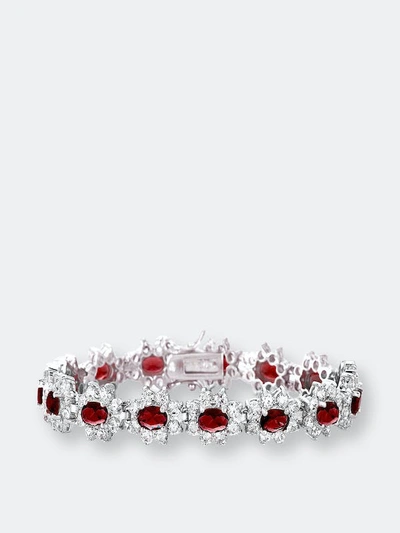Genevive .925 Sterling Silver Ruby Cubic Zirconia Bracelet In Red