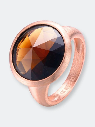 Genevive Sterling Silver Rose Gold Plated Brown Cubic Zirconia Coctail Ring