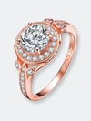 Genevive Sterling Silver Rose Gold Plated Cubic Zirconia Halo Engagement Ring In Pink