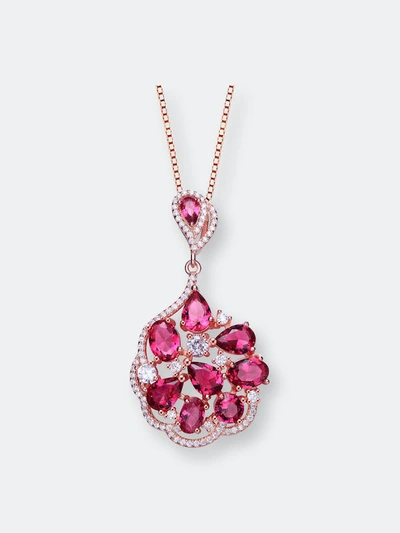 Genevive Rose Gold Plated Multi Colored Cubic Zirconia Pendant Necklace In Pink