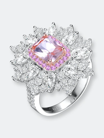 Genevive Sterling Silver Rose Gold Plated Morganite Cubic Zirconia Coctail Ring In Pink