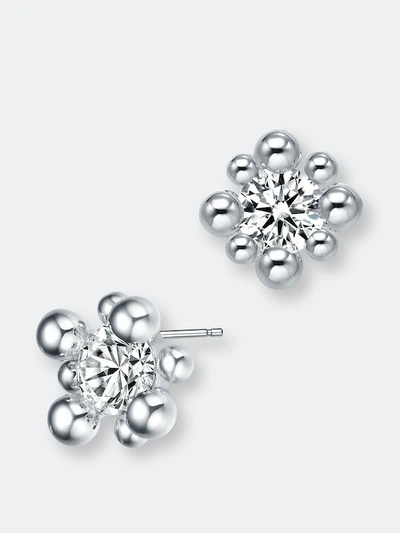 Genevive Sterling Silver Balls With Cubic Zirconia Stud Earrings