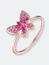 Genevive Sterling Silver Rose Gold Plated Ruby Cubic Zirconia Butterfly Ring