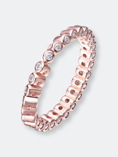 Rachel Glauber Rose Gold Plated Clear Cubic Zirconia Band Ring In Pink