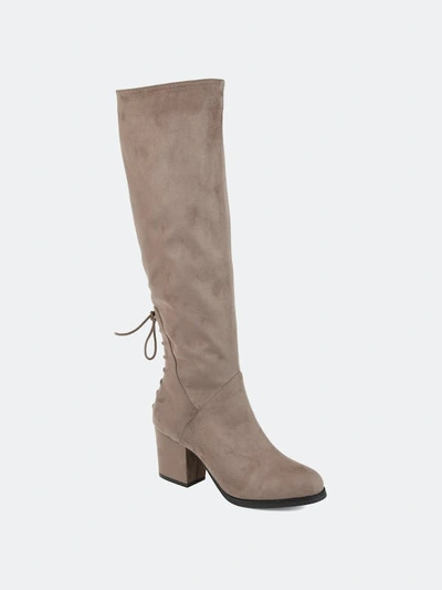 Journee Collection Leeda Womens Faux Suede Wide Calf Knee-high Boots In Taupe