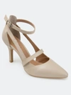 Journee Signature Women's Genuine Leather Vallerie Pump In Beige