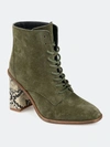 Journee Signature Women's Genuine Leather Tru Comfort Foam Edda Bootie In Olive