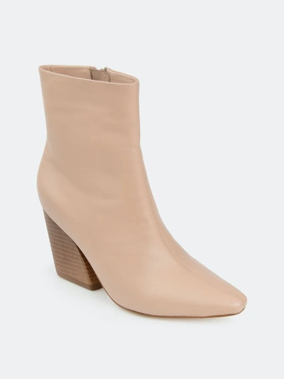 Journee Signature Women's Hydra Angular Stacked Heel Booties In Tan