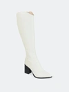 Journee Signature Women's Genuine Leather Tru Comfort Foam Wide Calf Laila Boot In Off White