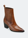 Journee Signature Women's Markka Stretch Gore Block Heel Booties In Cognac