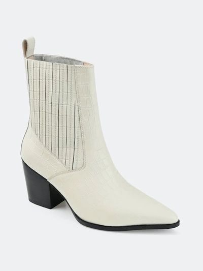 Journee Signature Women's Markka Stretch Gore Block Heel Booties In Off White