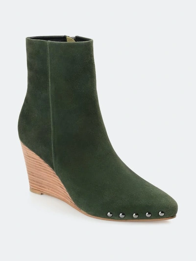 Journee Signature Women's Reeya Studded Stacked Wedge Booties In Olive