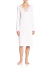 HANRO VALENCIA LACE-TRIMMED LONG-SLEEVE COTTON GOWN,400089754027