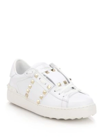 Valentino Garavani Rockstud Untitled Leather Platform Sneakers In White