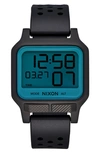Nixon Heat Digital Rubber Strap Watch In Black / Aqua Positive