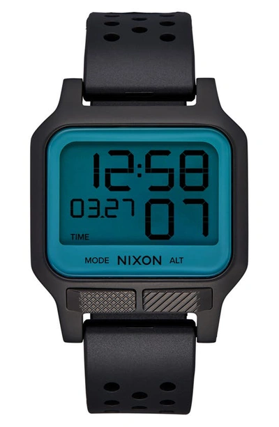 Nixon Heat Digital Rubber Strap Watch In Black / Aqua Positive
