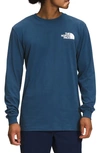 The North Face Long Sleeve Nse Box Logo Graphic Tee In Shady Blue/ Tnf Black