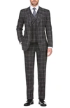 English Laundry 3-piece Trim Fit Plaid Jacket, Vest & Pants Suit Set In Black