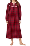 Lanz Of Salzburg Plus Size Cotton Flannel Nightgown In Black/ Red Plaid