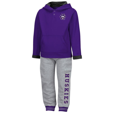 Colosseum Kids' Toddler  Purple/heathered Gray Washington Huskies Poppies Pullover Hoodie And Sweatpants Se