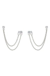Ettika Double Piercing Chain Drop Earrings In Silver