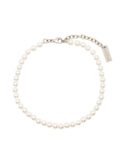 Saint Laurent Bead-embellished Chain Bracelet In White