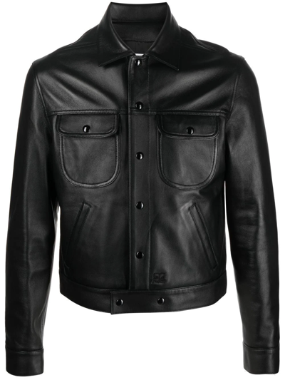 Courrèges Chest Flap-pocket Leather Jacket In Black