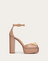 Valentino Garavani Open Toe Pump With One Stud Platform In Patent Leather 120mm Woman Rose Cannelle