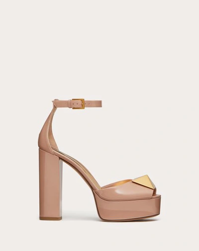 Valentino Garavani Open Toe Pump With One Stud Platform In Patent Leather 120mm Woman Rose Cannelle