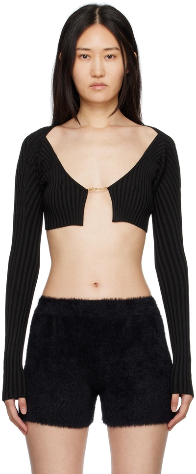 Jacquemus Le Maille Cropped Longsleeve Top In Black