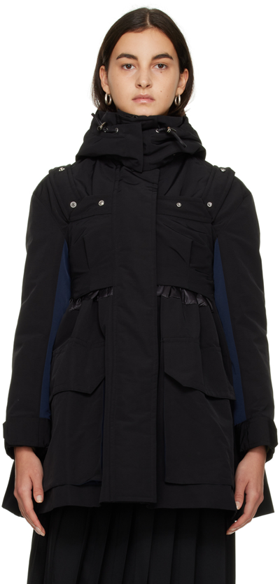 Sacai Black & Navy Paneled Coat In 001 Black