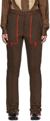 Edward Cuming Brown & Red Raw Edge Lounge Pants In Brown/ Red