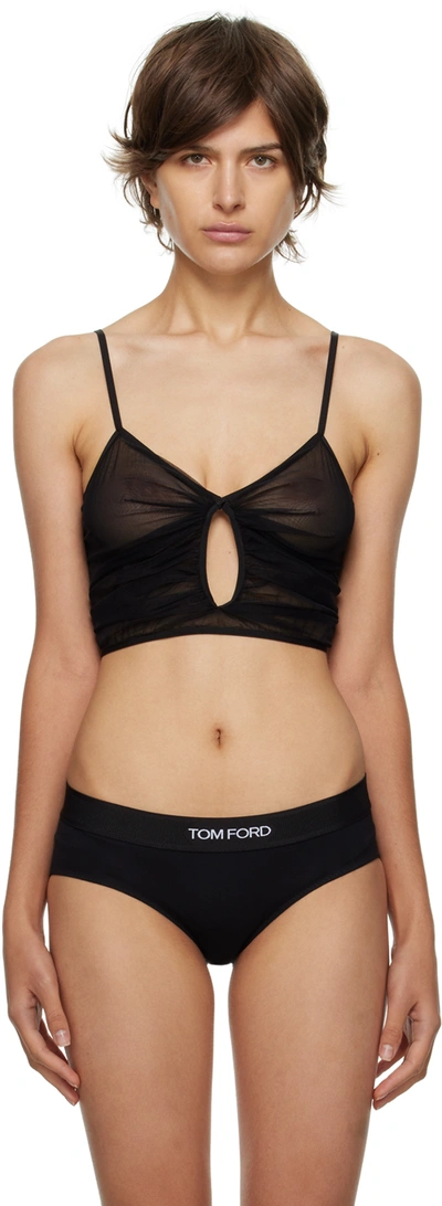 Tom Ford Tulle Cutout Crop Bra Top In Black